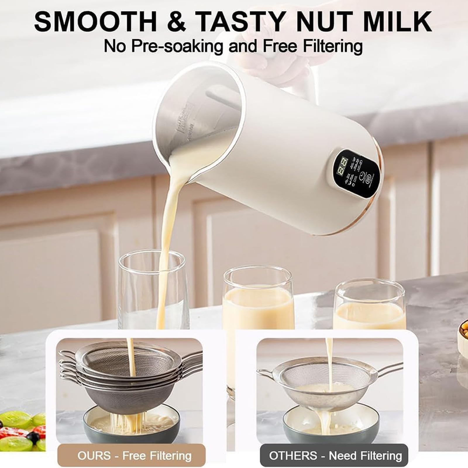 Maszyna do Mleka Sojowego 650ml, Automatyczna Maszyna 6 w 1 do Mleka Orzechowego i Owsianego z Wyświetlaczem LED, Bez Namaczania, Timer, Samoczyszcząca & Funkcja Podgrzewania, Mleko Roślinne do green