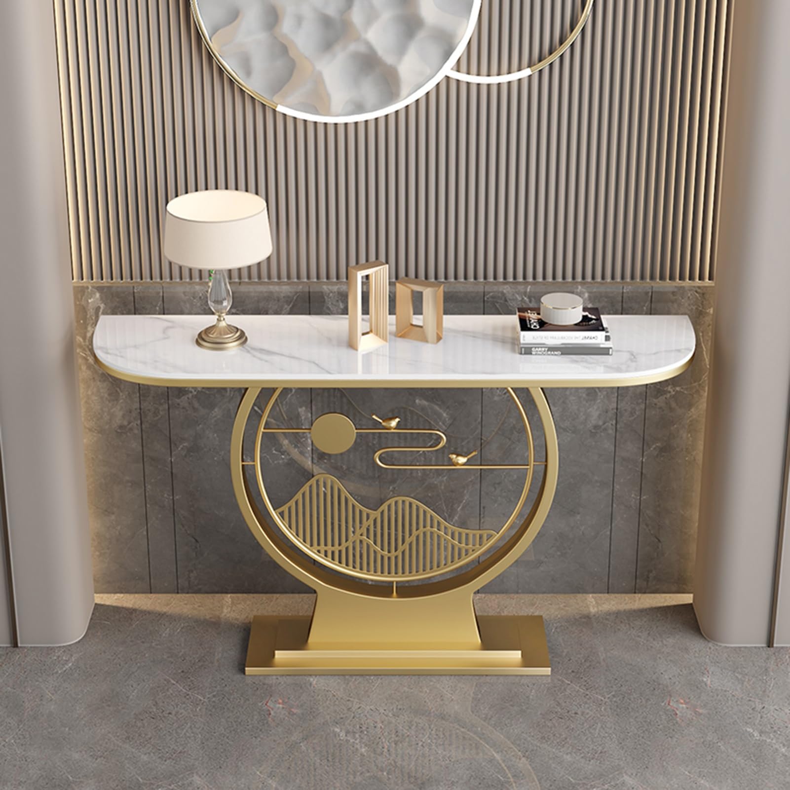Mesa consola para recibidor, mesas auxiliares estrechas con estructura metálica, mesa auxiliar estilo rústico para colocar detrás del sofá, mesa de recibidor con espacio de almacenamiento, para sala