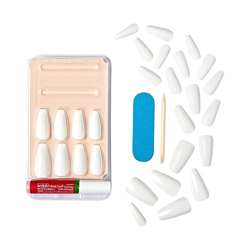 Miniatura 9 de KISS Gel Fantasy, uñas a presión, pegamento de uñas incluido, color blanco, tamaño largo, forma de ataúd, incluye 28 uñas, 0.07 oz de pegamento, 1