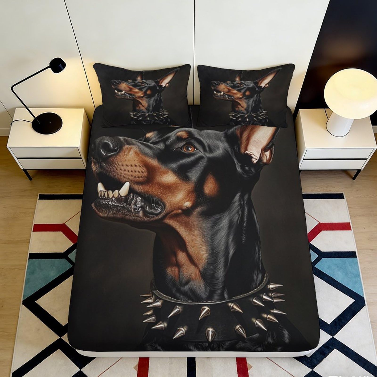 Decorative Doberman Fitted Sheet, 3D Printed, Microfiber soft touch, black bed cover, wrinkle resistant, home bedroom, apartment bedding, easy to remove, 116 90x200x25cm