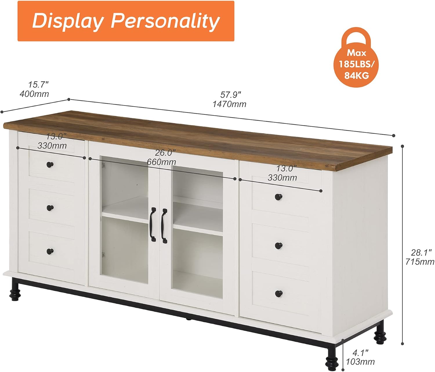 WAMPAT Farmhouse Yellow Light TV Stand for TVs Up to 75 inch,Glass and Wood Universal TV Stand,White Entertainment Center for 60-75 inch TV Console Table