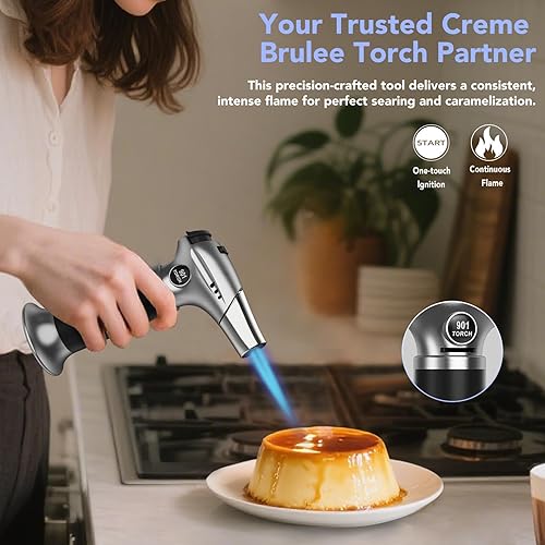 Miniatura 5 de Sondiko Creme Brulee - Linterna de butano, soplete recargable con llama ajustable, bloqueo de seguridad para soldar, cocina, soldadura, gas butano