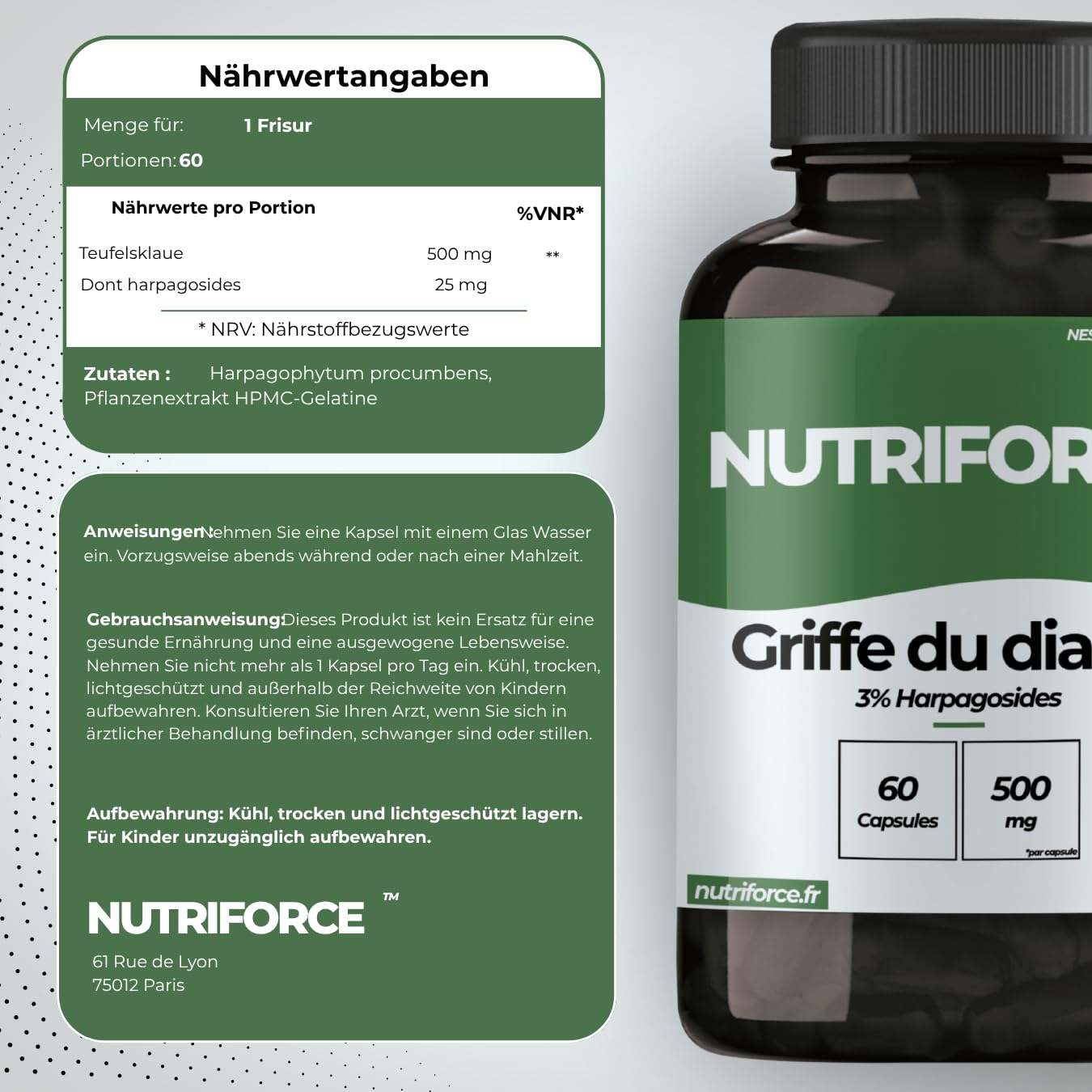 Teufelskralle Kapseln – Harpagophytum procumbens – Traditionelle Pflanze – 100% Vegan – HACCP – Frankreich