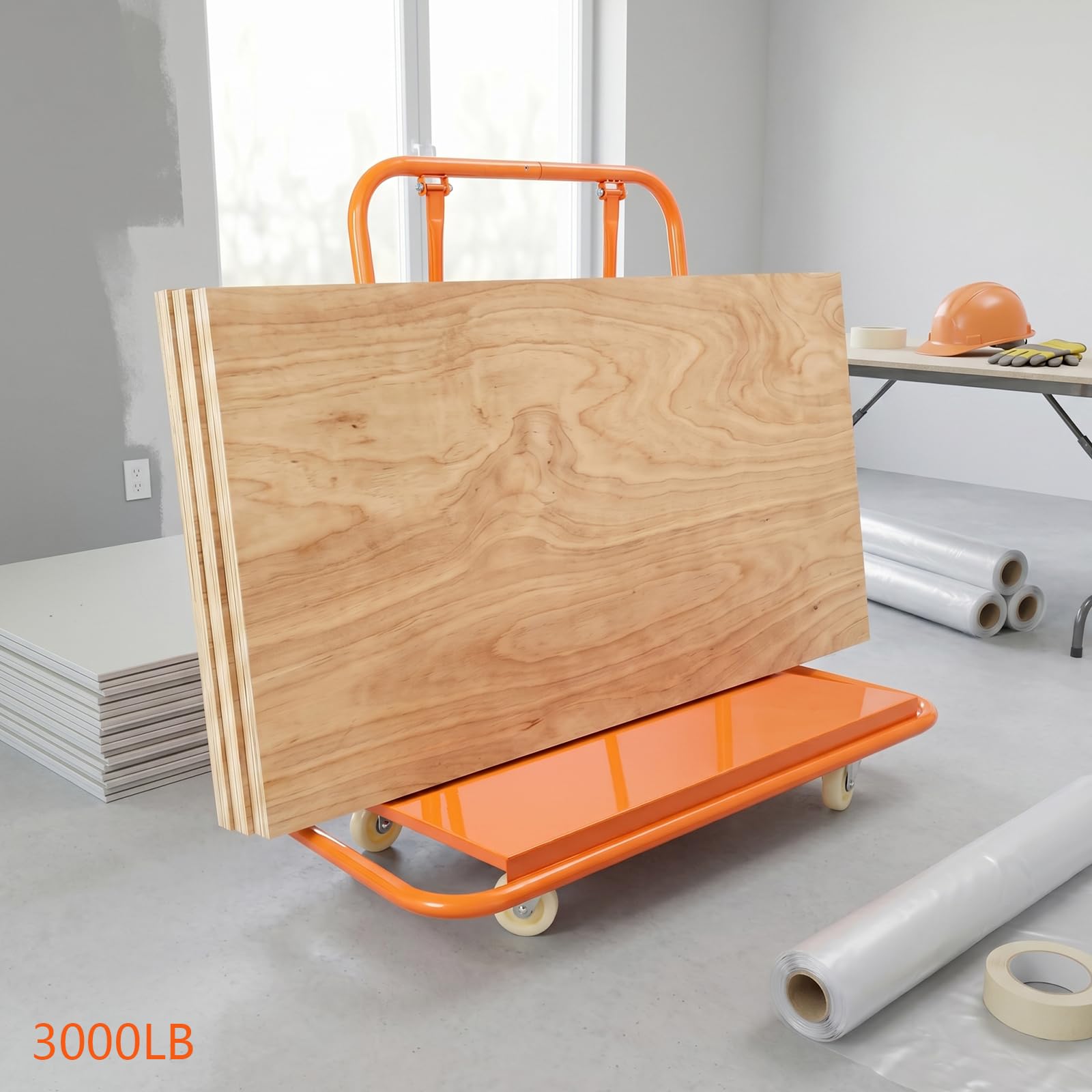 Carretilla con 4 ruedas, capacidad de carga de 1360 kg | 17 x 58 x 119 cm carro de transporte para placas de yeso, para el manejo de madera contrachapada, placas de yeso, vidrio