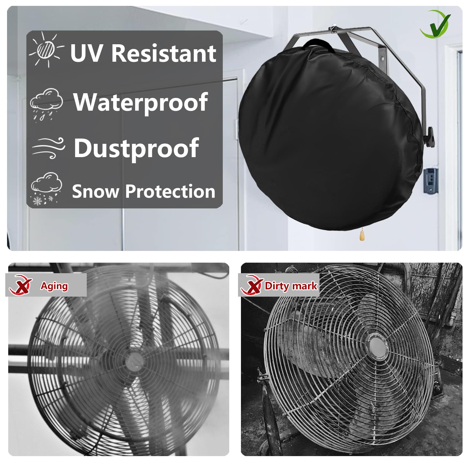 Cubierta de ventilador de montaje en pared para ventiladores de 18 a 20 pulgadas, compatible con ventiladores industriales/de piso de alta velocidad, cubierta protectora Oxford 600D resistente 4