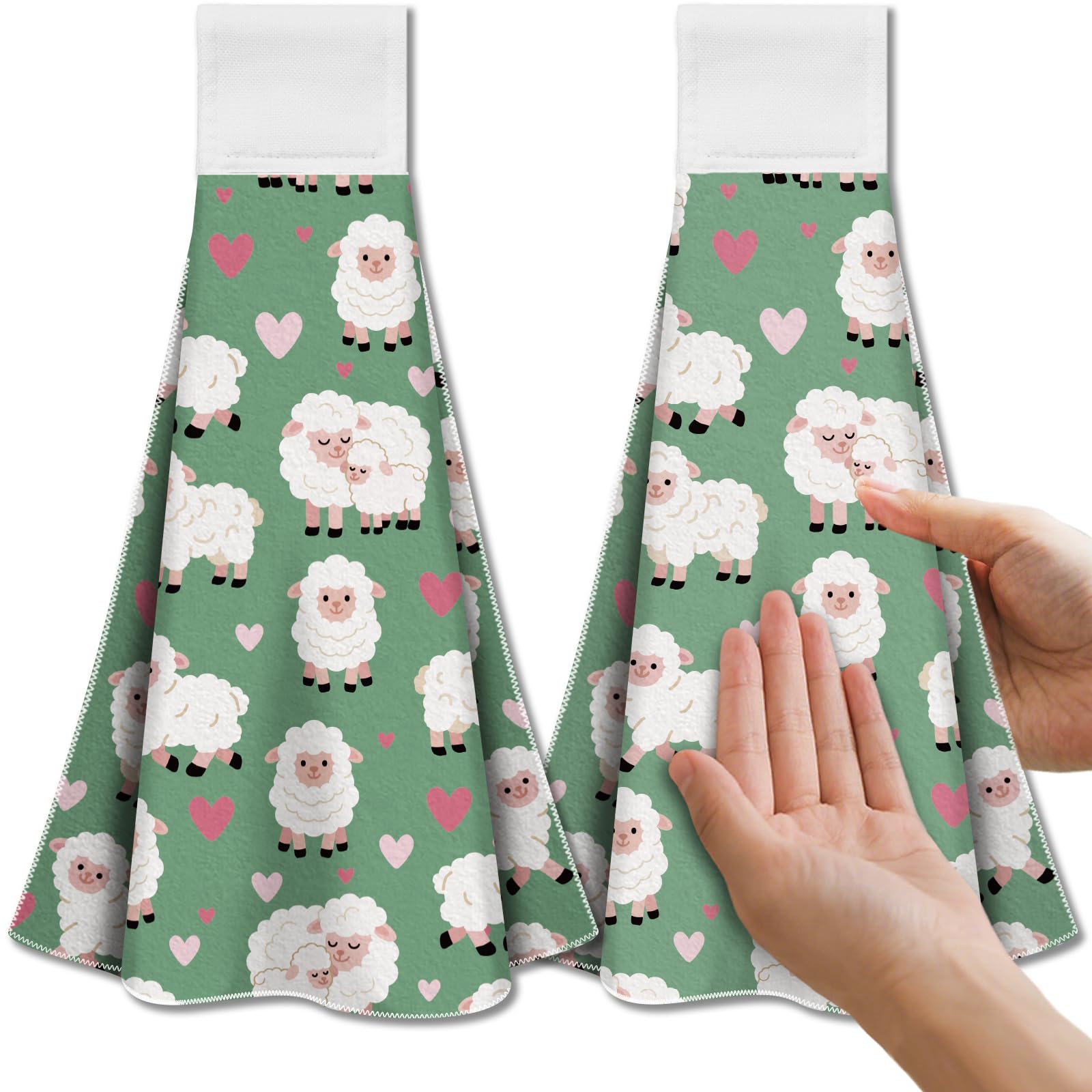 CUTHOLLOW 2 Pcs Sheep and Loving Heart Hanging Kitchen Towels with Loop