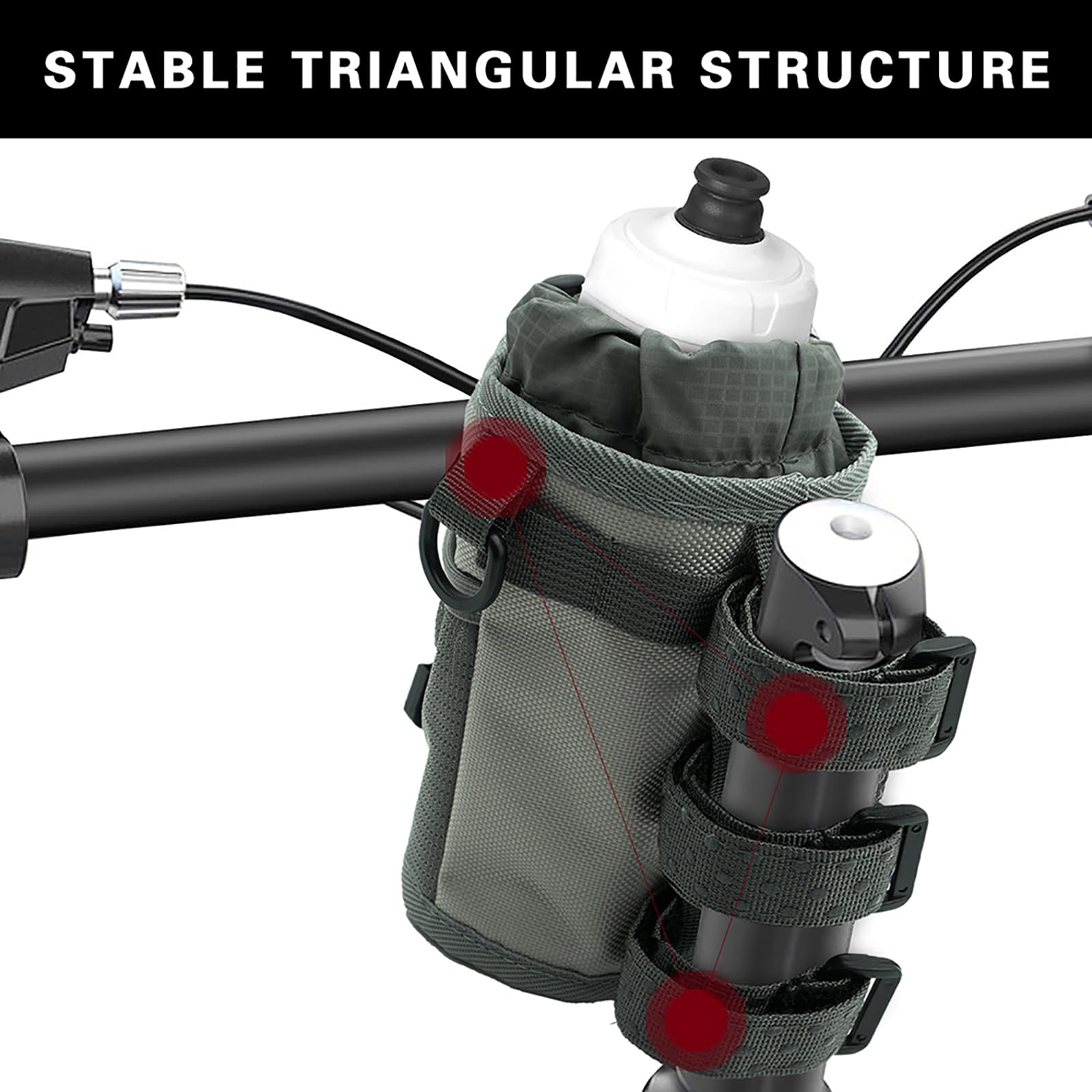 rubertyle Bike Bottle Holder | Fits Segway, Buggy, Boat, Scooter, Wheelchair | No-Screw Installation | Carry Big Bottles Diameter 3.6in/9cm | Mesh Pockets | Shoulder Strap and Phone Storage Bag