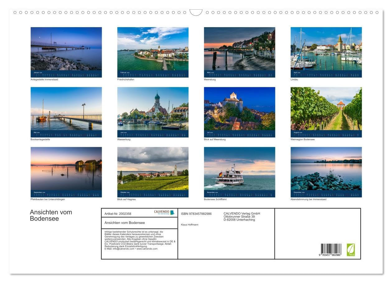 Ansichten vom Bodensee (Wandkalender 2026 DIN A2 quer), CALVENDO Monatskalender: Ansichten vom wunderschönen Bodensee (CALVENDO Orte)