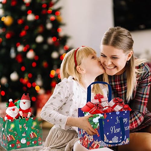 Miniatura 4 de 12 bolsas de regalo de Navidad para familiares y amigos, bolsas grandes de 12.6 x 9.8 x 6.7 pulgadas, bolsa de regalo de Papá Noel no tejida, bolsas