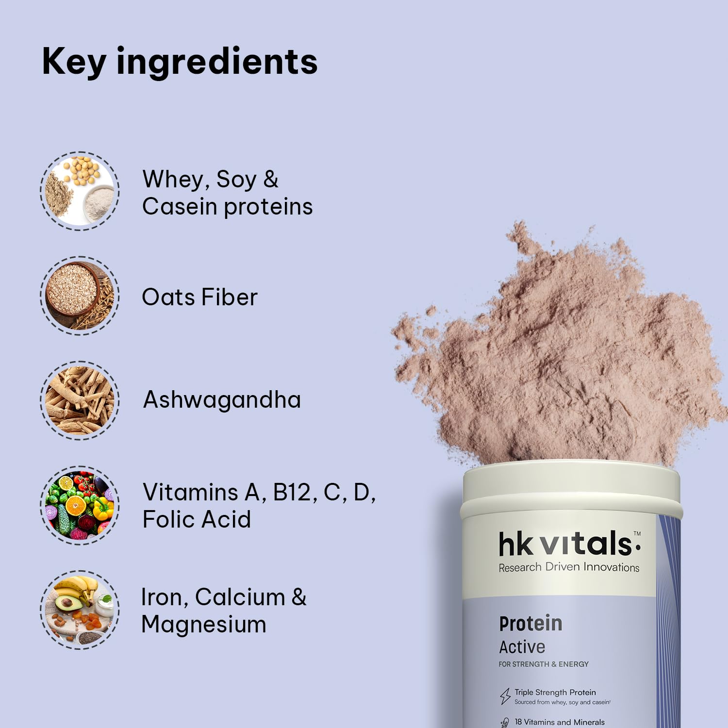 hk vitals Protein Active (Chocolate, 400g / 0.88lbs) | All in One Triple Strength Protein | For Immunity and Stress-Relief 2