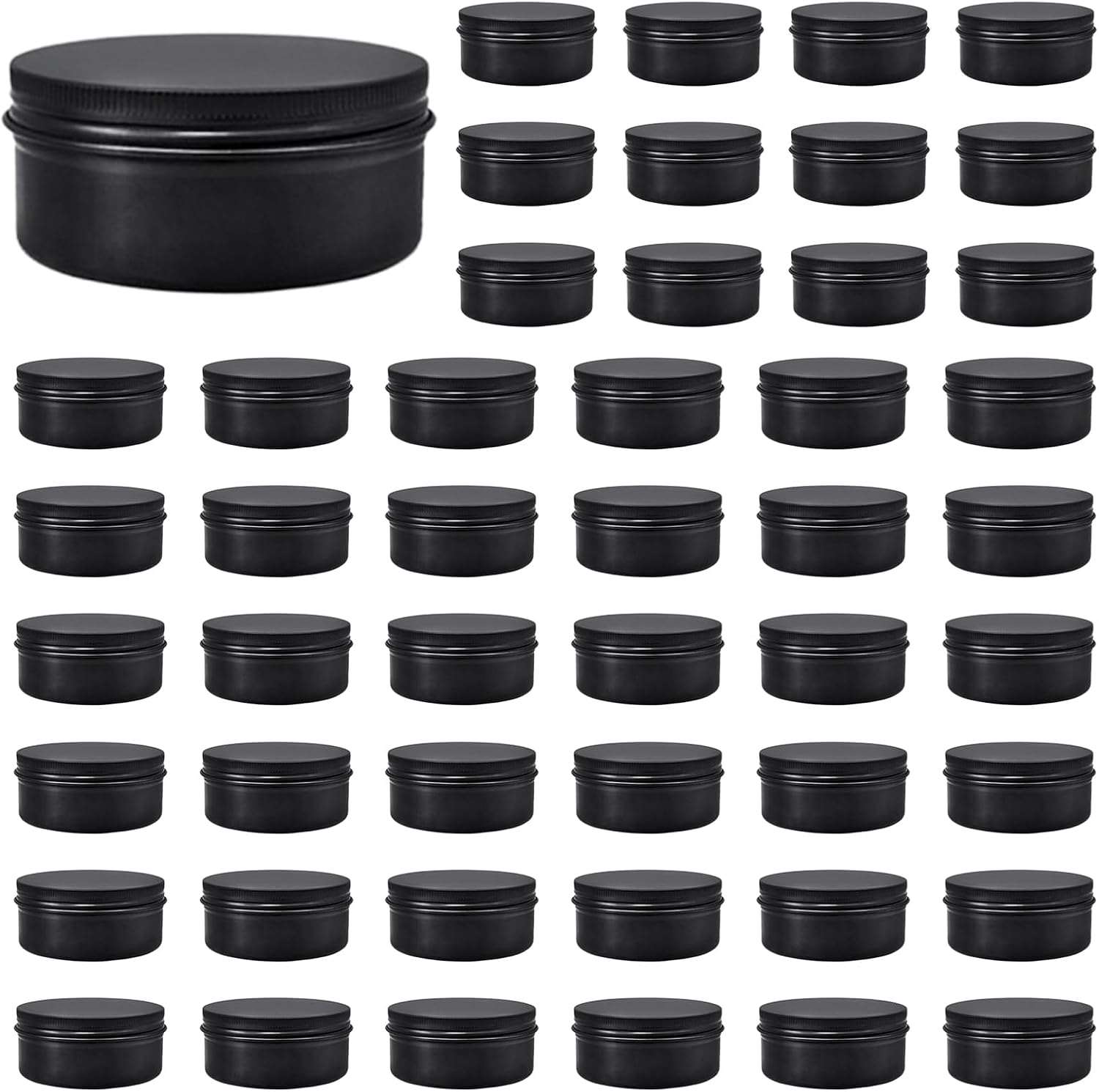 48 Pack Screw Lid Round Tins 4 oz Aluminium Empty Tin Black Metal Candle Storage Tin Black Aluminium Empty Candle Tins for crafts, food, cosmetics, ointment storage, DIY (black)
