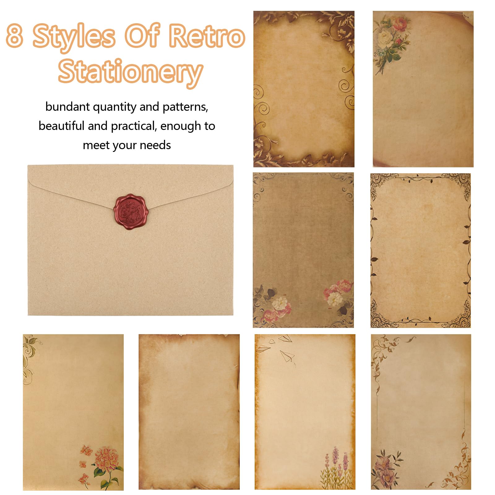 Vintage Briefpapier Set - 48 Teile Mit Umschlägen & Wachssiegeln