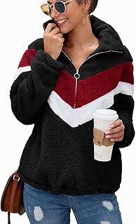 Womens Long Sleeves Half Zipper Sherpa Outwear Sweatshirt Warm Fuzzy Fleece Pullover Jacket Coat with Pockets - coolthings.us