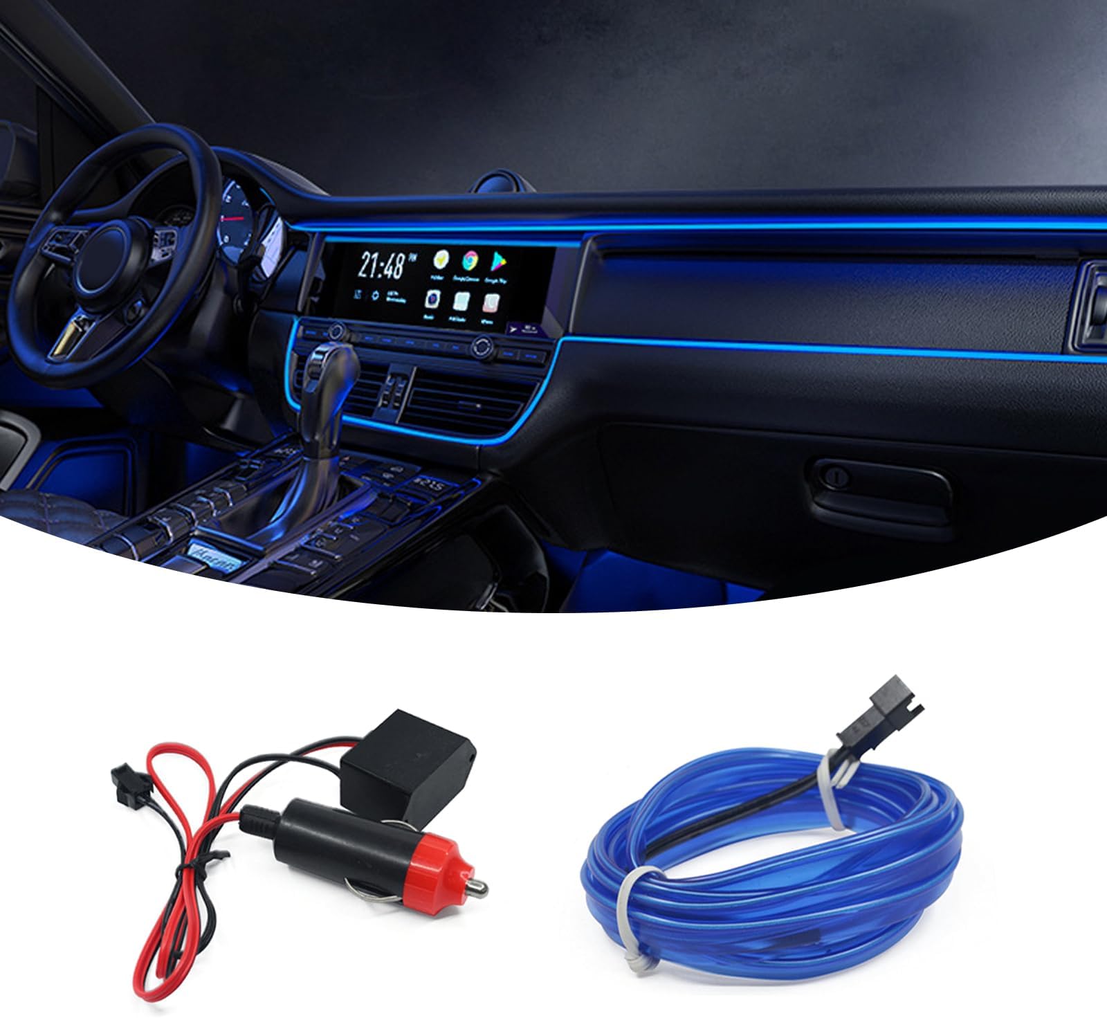 1 PC Low Energy Consumption Electroluminescent Wire, USB Auto Neon Light Strip, EL Wire Interior Car Led Strip Lights, Car Ambient Lighting Kits, for Most Vehicles (Blue)