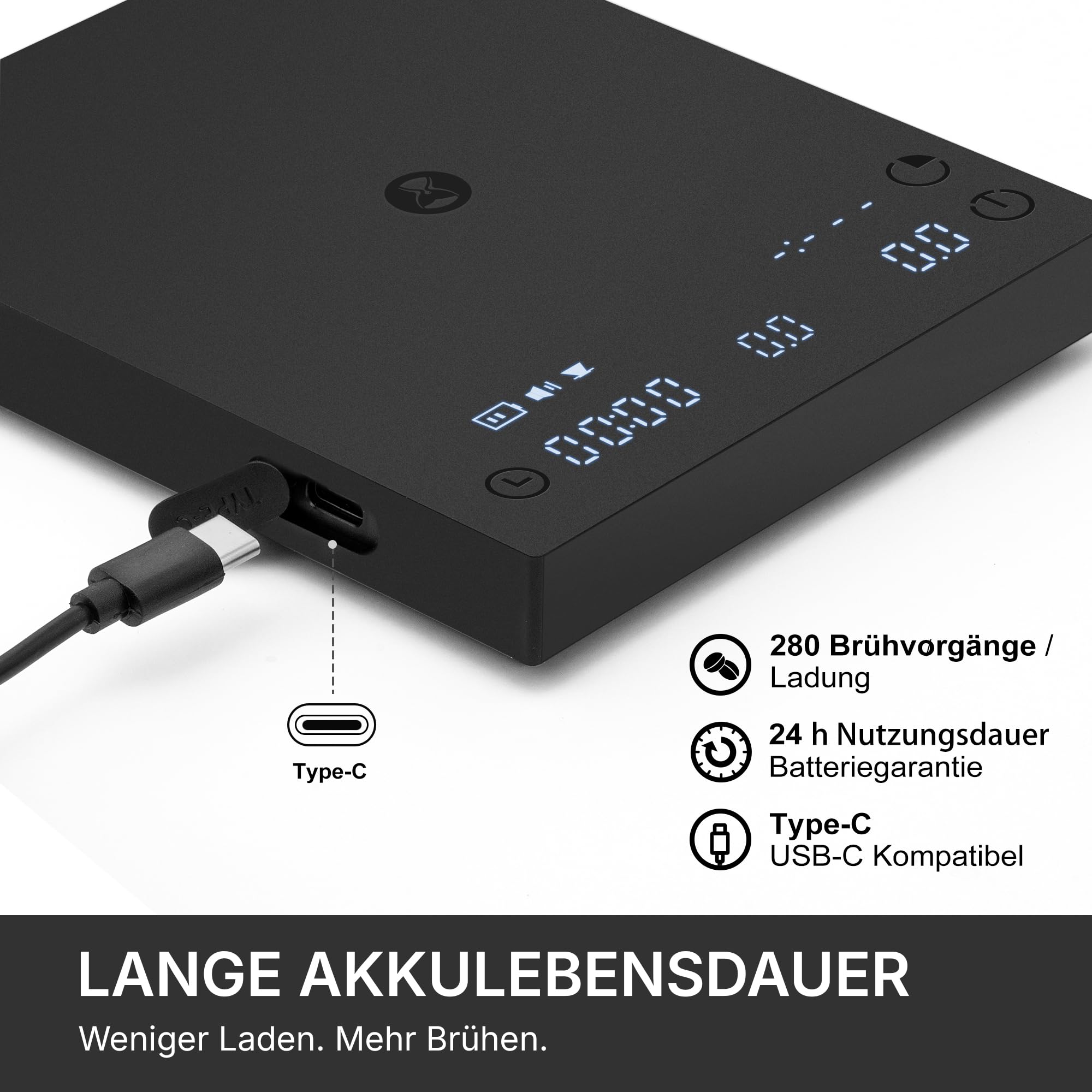 TIMEMORE Black Mirror Basic 3 Kaffeewaage Für Pour-Over & Espresso, Mit Timer, 2kg/0,1g Hochpräzise Digitale Waage Mit 3 Brühmodi & Verhältnisfunktion,1600mAh Akku, USB-C, Schwarz