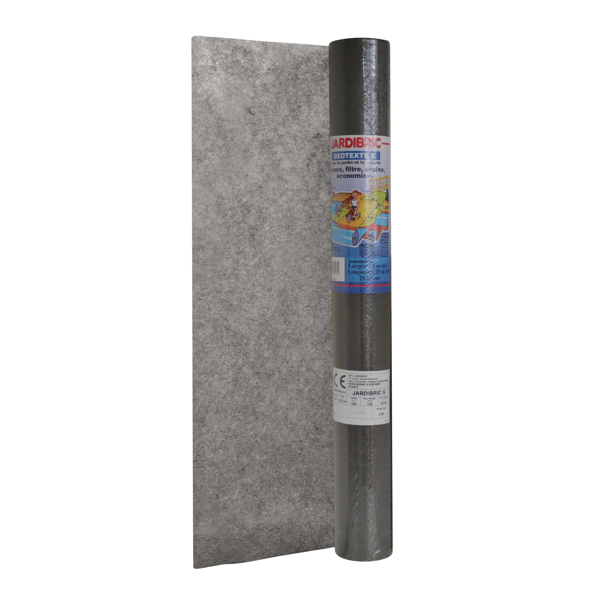 Jardibric - Geotessile 100 g/m² 1 x 25 m - Rotolo di tela geotessile polipropilene per giardino e vialetto