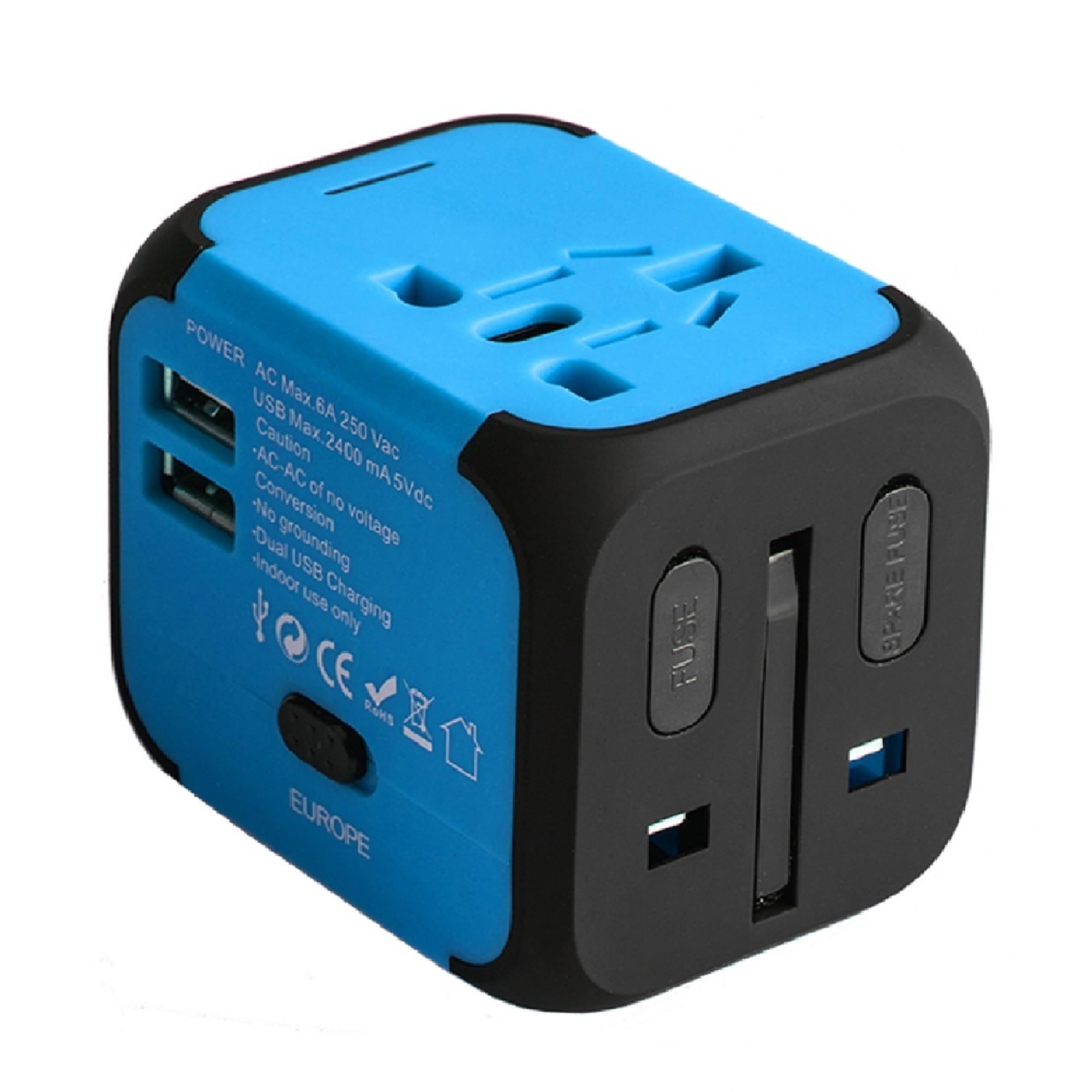 Uniwersalny adapter wtyczki podróżnej International Adapter Adapter z dwoma portami USB dla US EU UK AU około 150 krajów i bezpieczników bezpieczników do tabletu PC, smartfonów aparatów