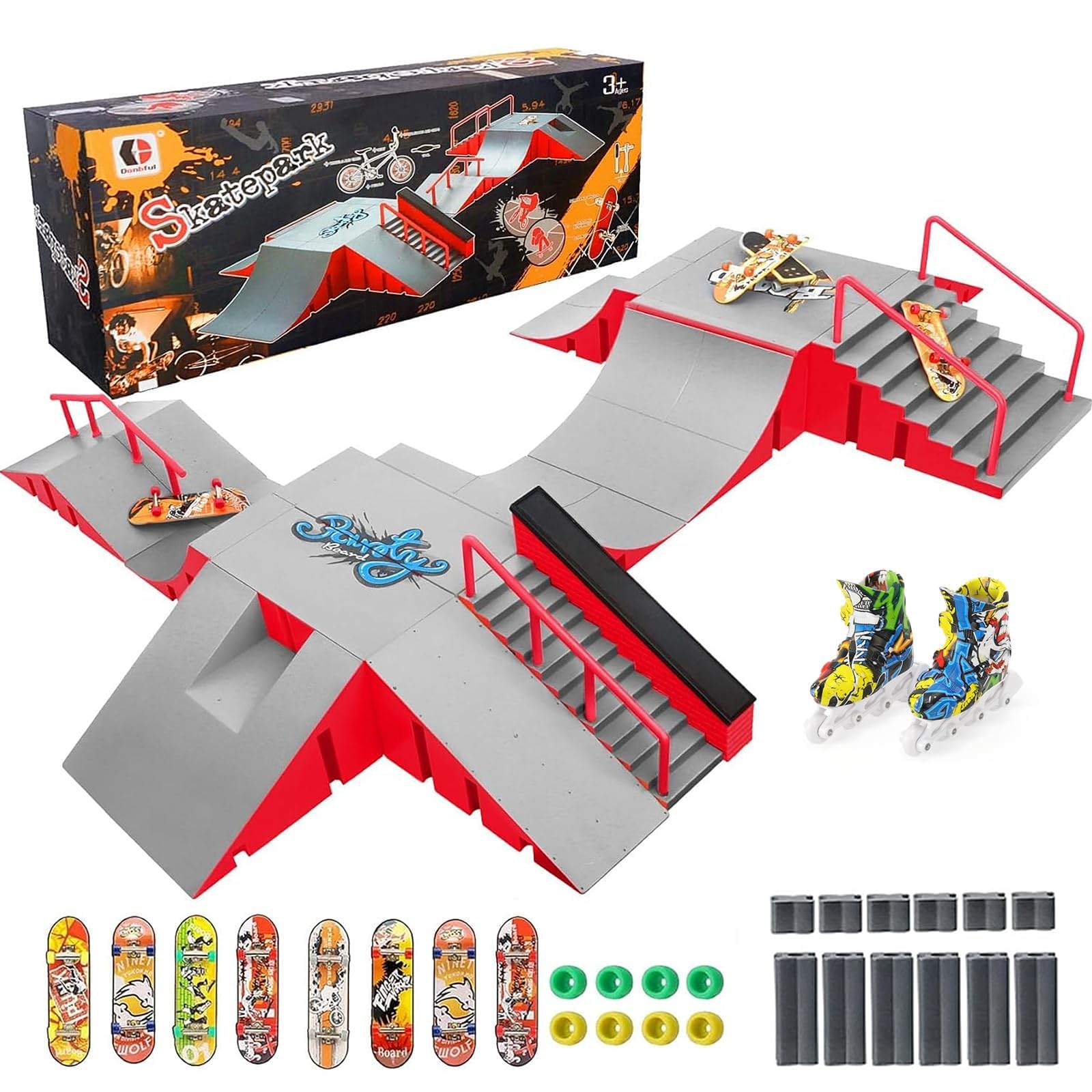 Tlater Finger Skateboard Park Kits, 14-in-1 Bigger Finger Skateboard Ramp Set DIY Montage Fingerboard Skatepark für Kinder Geburtstag Geschenk