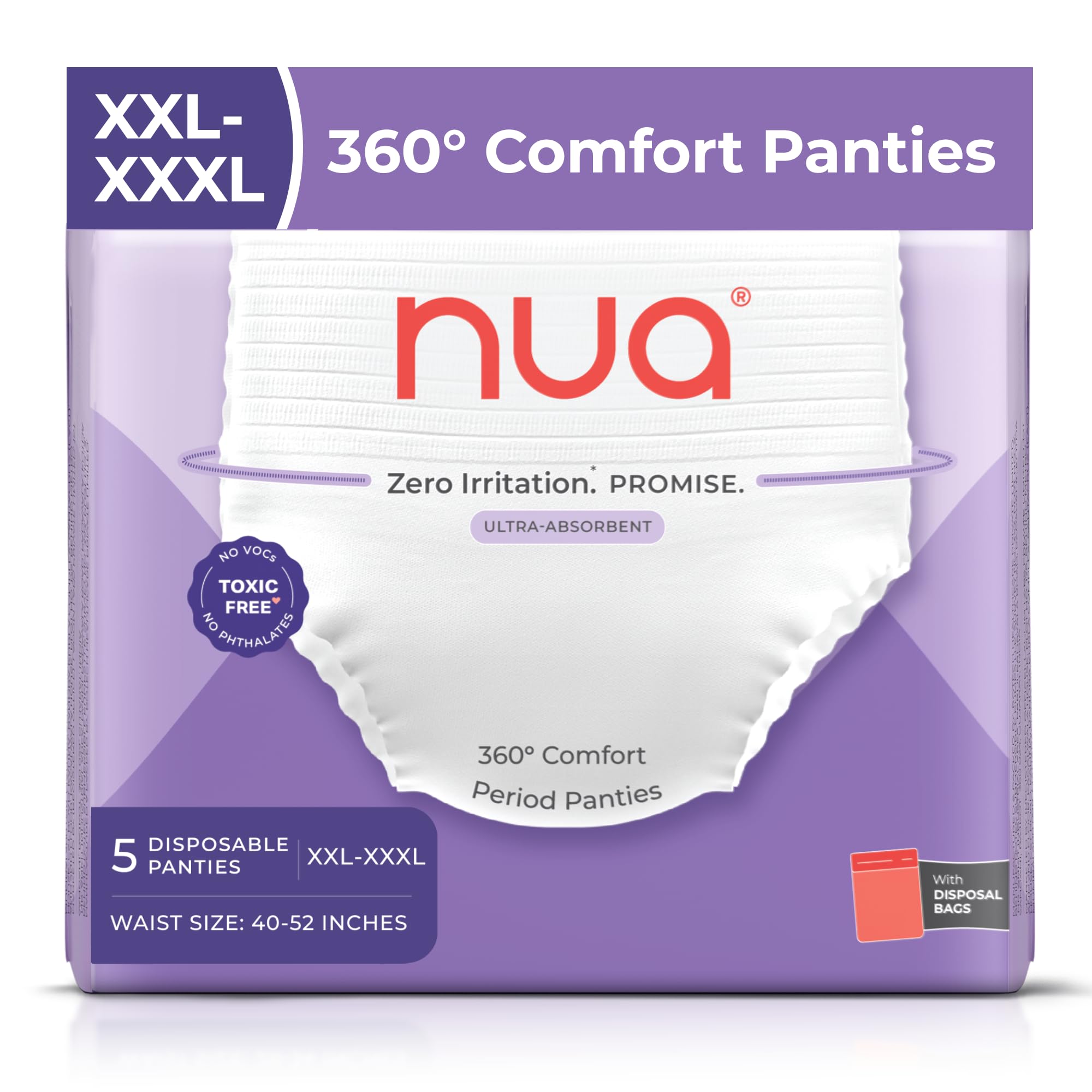 Nua 360° Comfort Period Panties (XXL-XXXL) | Pack of 5 | Ultra-Absorbent | Zero Irritation | 4x Comfort | For Heavy Flow | No rashes | Leakproof | Seamless | 100% Toxic-Free, Dermatologically Tested