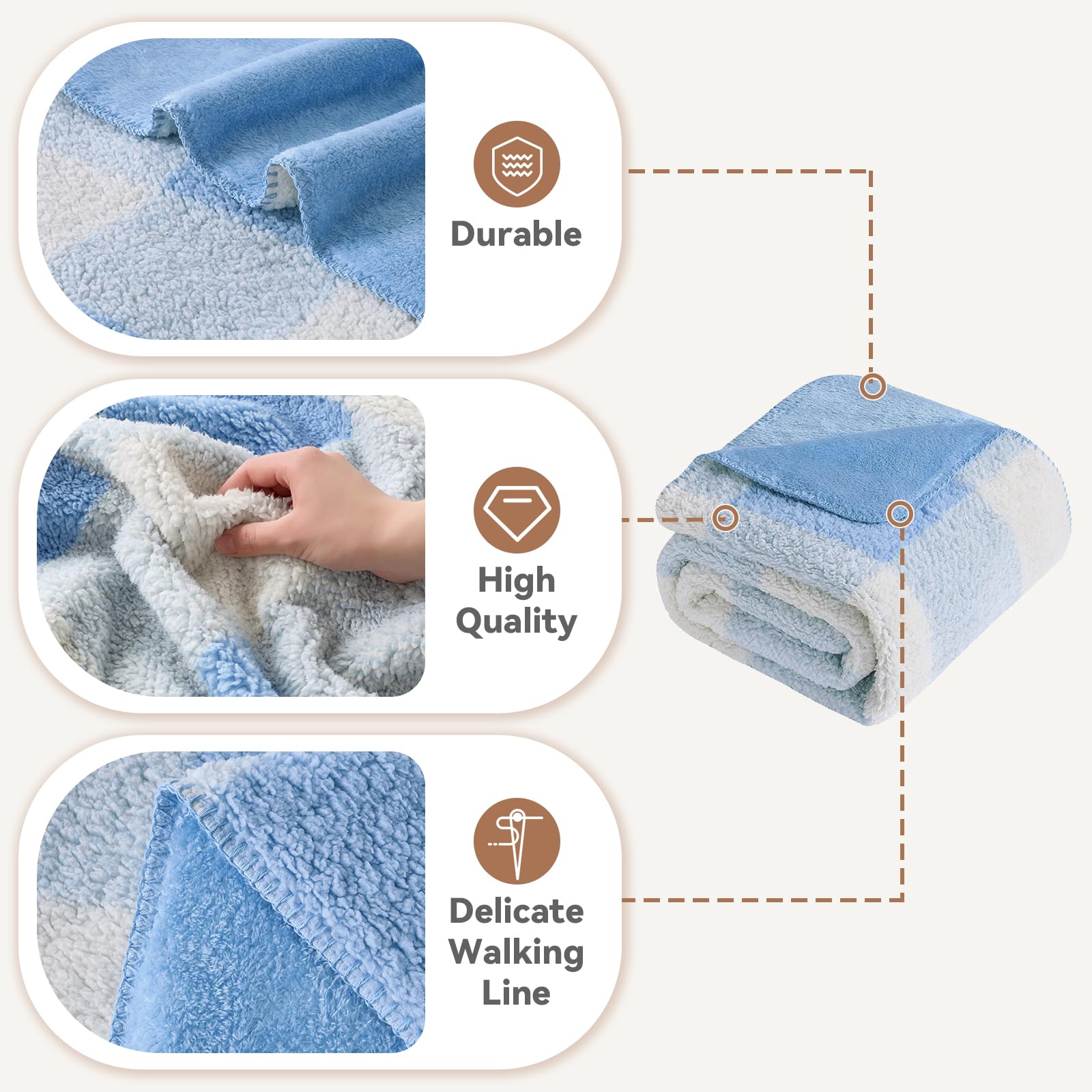 LURKA Coperta in pile Sherpa e polare a scacchi, coperta ipoallergenica su entrambi i lati, per divano, letto, animali domestici (ghiacciaio, matrimoniale (152,4 x 203,2 cm)