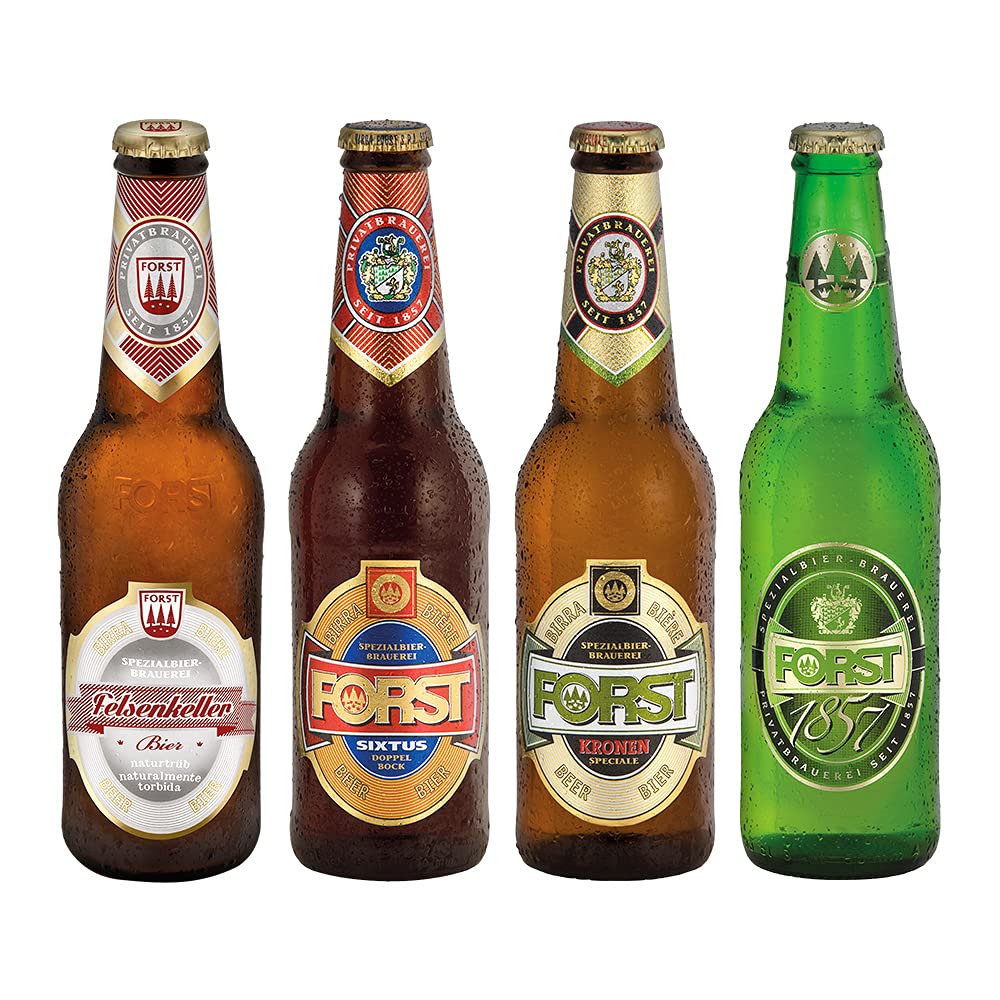 FORST Set 24 Bottiglie da 33 cl Degustazione Birra Forst Felsenkeller 1857 Kronen Sixtus Italiana Luppolo Malto Artigianale, Birra Forst 24 Bottiglie - 7,92 Litri