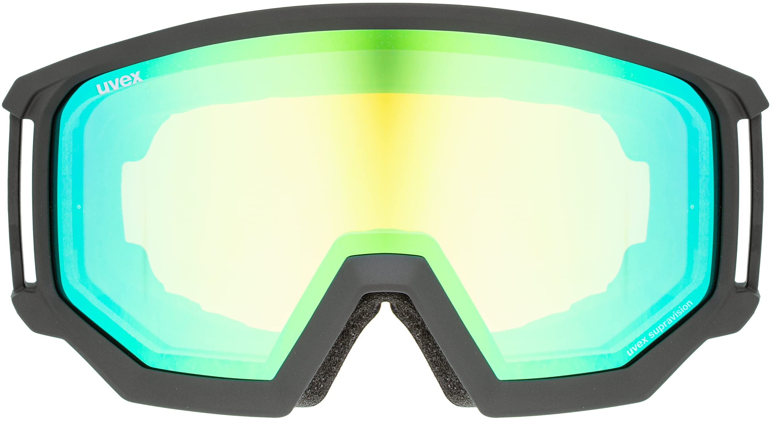 uvex athletic FM - gogle narciarskie unisex - powiększony zakres widzenia bez efektu zaparowania - wentylacja ramki bez podwiewania powietrza - black matt/green-LGL - one size