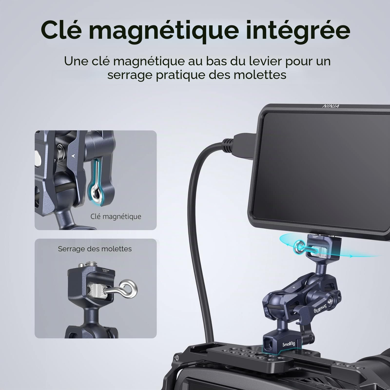 SMALLRIG Dual Ball Heads Magic Arm avec Vis 1/4"-20 et Pince NATO, Charge Maximale 13,23 lbs/6 kg, Seulement 91g, en Alliage d'Aluminium et Acier Inoxydable - 3875
