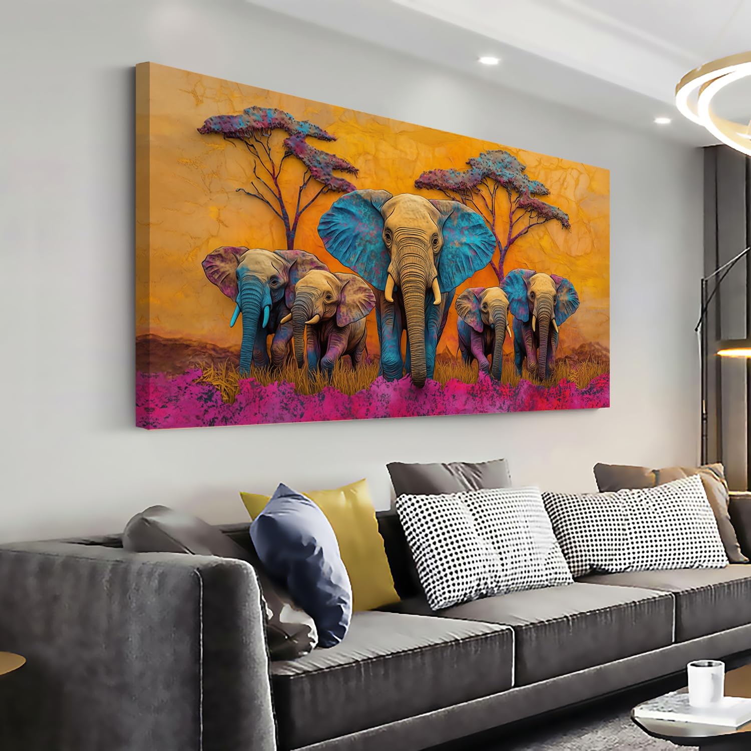 Condition photo showing New/Like New for ggaafet colorful elephant wall art for bedroom canvas painting prints beautiful cute african purple surreal art deco modern artwork office family dining room decor