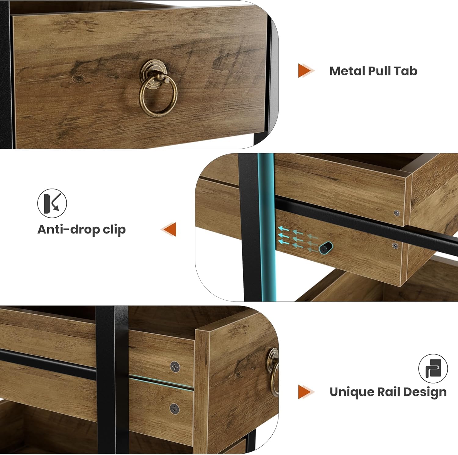 Bibliotheque Meuble de Rangement en bois,Étagère de Rangement Cuisine avec 5 tiroirs,Organisateur de Rangement en Cadre métallique pour cuisine,salon,salle de bain,Bureau(114X40X30cm,Naturel)