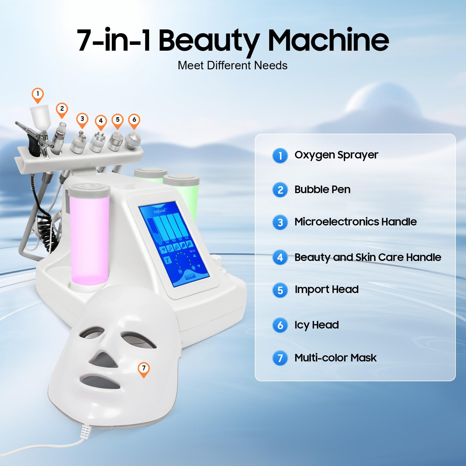 Hydrafacial urządzenie 7 w 1, urządzenie do hydrodermabrazji wodnej z RF/próżnia/ultradźwięków, głębokie oczyszczanie hydro, urządzenie do pielęgnacji skóry, urządzenie do pielęgnacji skóry