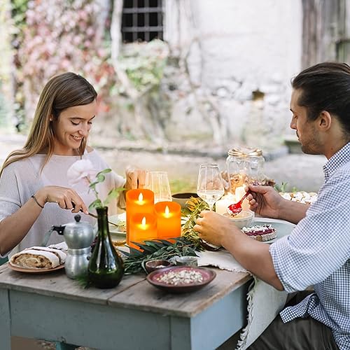 Miniatura 7 de Juego de velas falsas LED sin llama parpadeantes de cera real con control remoto y temporizador para decoraciones de Halloween (naranja)