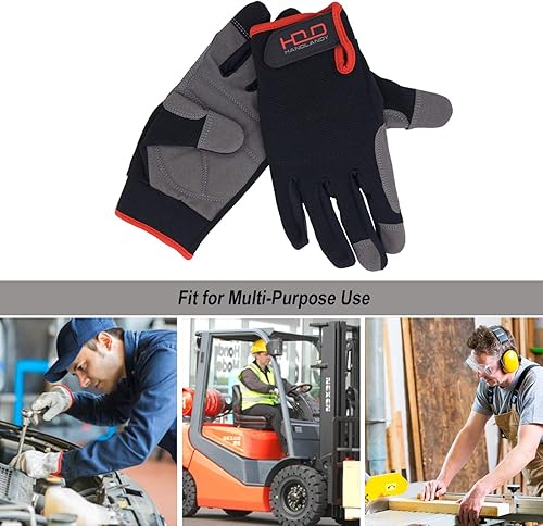Miniatura 7 de HANDLANDY - Guantes de trabajo para hombre aptas para pantalla táctil, guantes para mecánico flexibles y transpirables, con nudillos y palma
