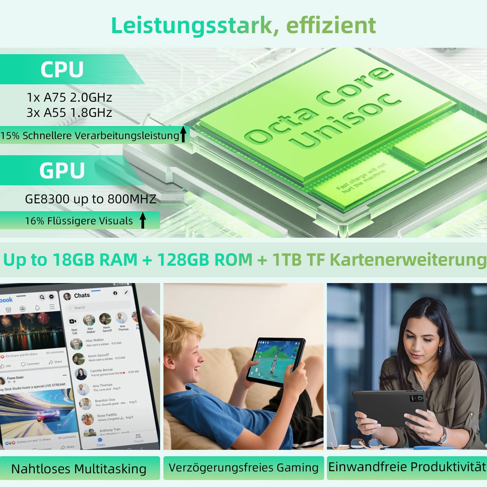 Raemond Tablet 10 Zoll, Android 15 Tablet mit Gemini AI, 18 GB RAM + 128 GB ROM + 1 TB TF, Octa-Core, 1280x800 HD IPS Touchscreen, 6000 mAh Akku, Widevine L1, WiFi 6 & BT 5.0, 5MP + 8MP Kamera