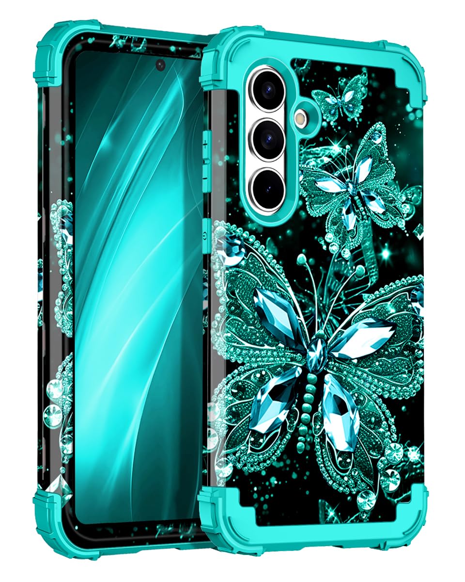 Miqala for Galaxy S25 FE Case,Glow in The Dark Three Layer Heavy Duty Shockproof Protection Hard Plastic Bumper+Soft Silicone Protective Case for Samsung Galaxy S25 FE 5G,Blue Black