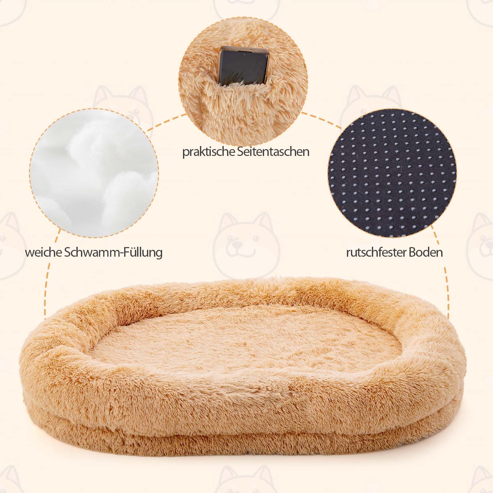 GYMAX Cama Perros Gigante para Personas y Mascotas, Cama Ortopédica Lavable de Piel Sintética para Perros, con Manta Suave, Almohada, Correa y Puf para Siesta para Perros Grandes