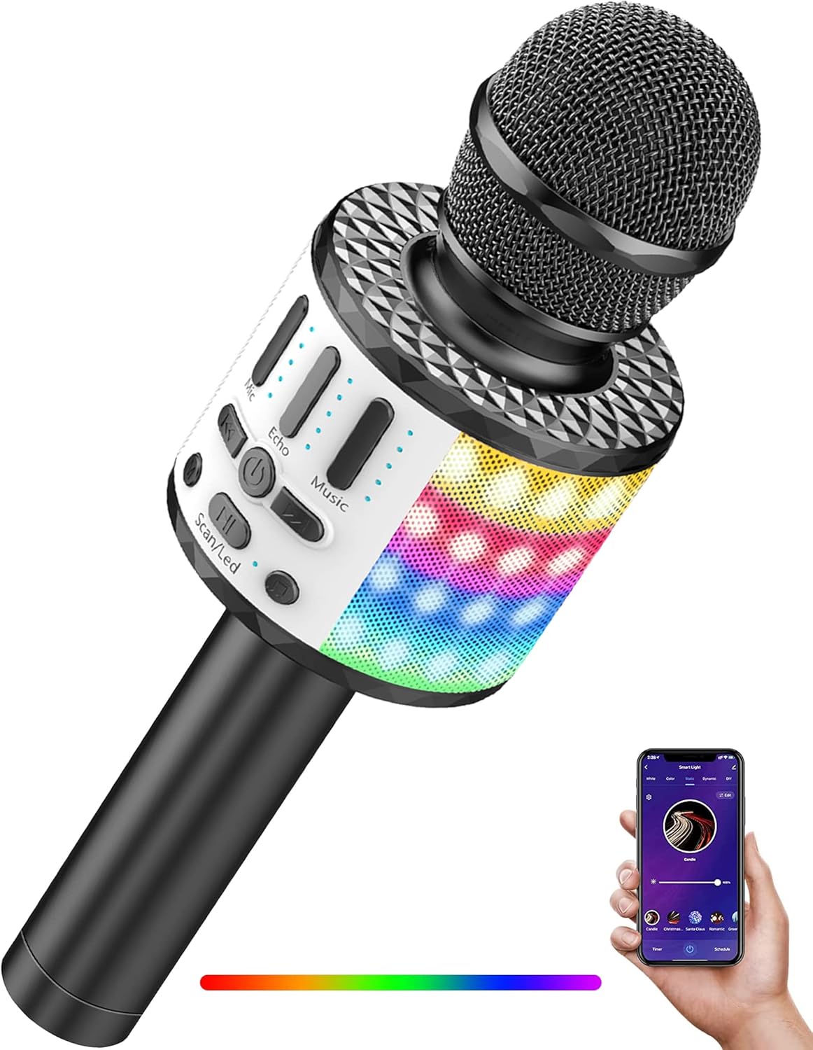Bluetooth Mikrofon Karaoke, Drahtloses LED Karaoke Mikrofon mit Lautsprecher Tonaufnahme für