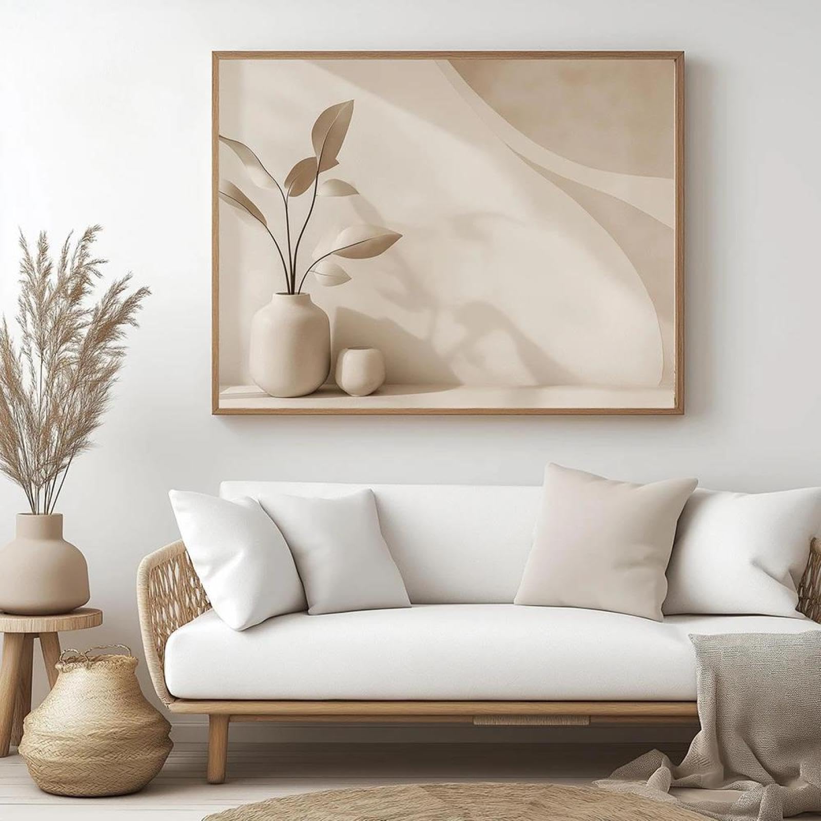 Baibexing Abstract Vase And Leaf Minimalist Neutral Canvas Painting Poster Prints Wall Art Picture For Living Room Home Decor 21X30Cm Unframed