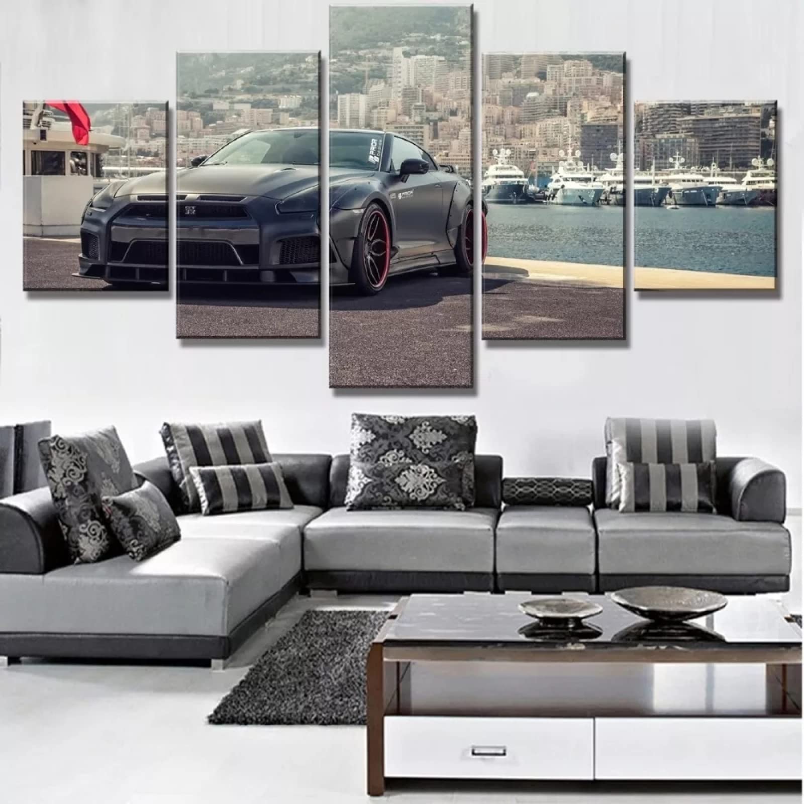 5 piezas de lienzo para pared, póster negro de supercoche, pintura HD para sala de estar, hogar, oficina, decoración moderna de pared, lienzo enmarcado, póster para habitación estética