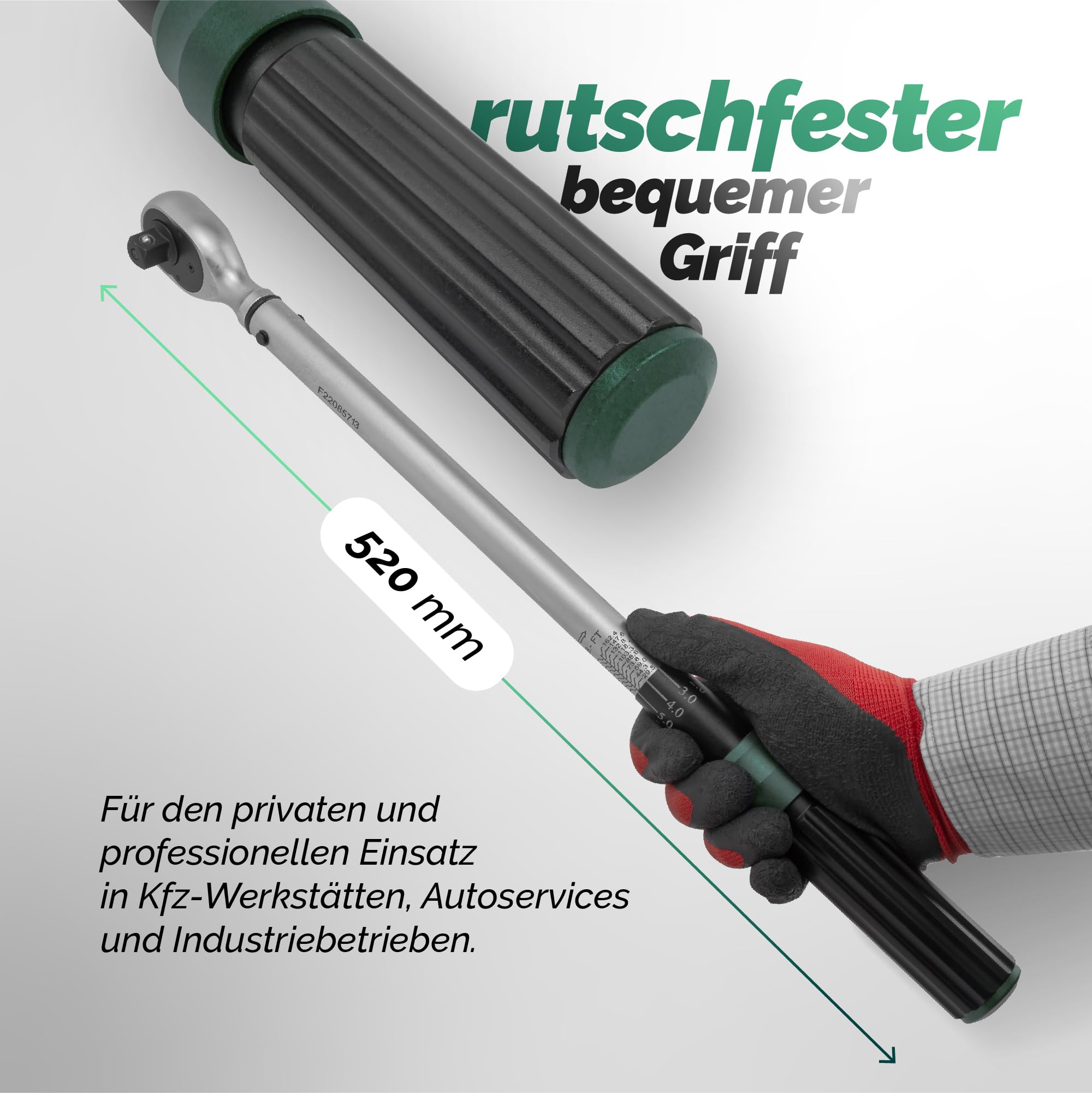 ROCKFORCE Premium - Llave dinamométrica (1/2'', 40-220 Nm, tipo clic, en maletín de plástico resistente), Llave Ajustable
