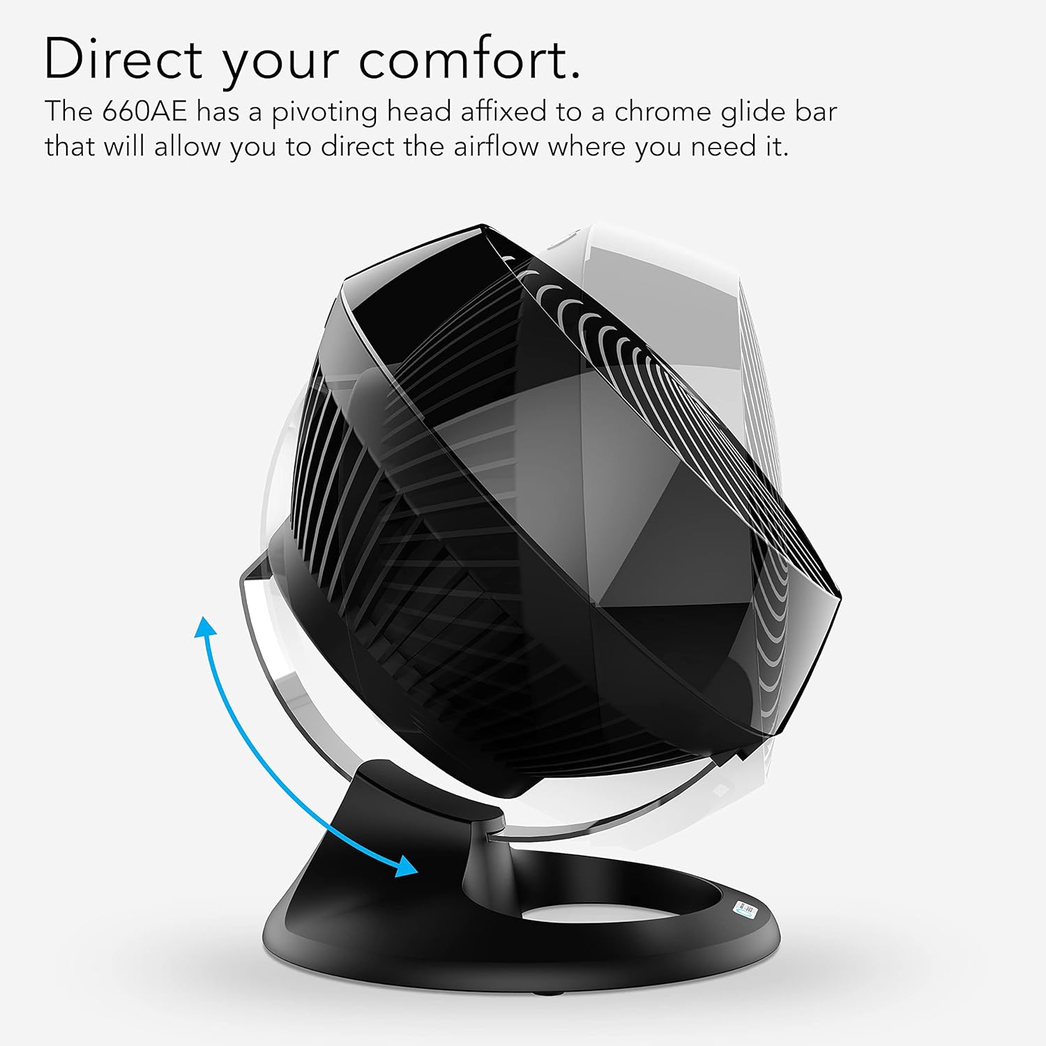 Vornado 660 AE Large Whole Room Air Circulator Fan with 4 Speed Settings, Works with Alexa, Chrome Glide Bar for Directional Airflow, Powerful Targeted Airflow, A Certified for Humans Device, Black