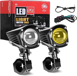 Motorcycle Fog Lights 120W 6800LM, Motorcycle Auxiliary Light LED Kit Dual Color Amber White, Waterproof Motorcycle LED Lights for ATV UTV Trucks