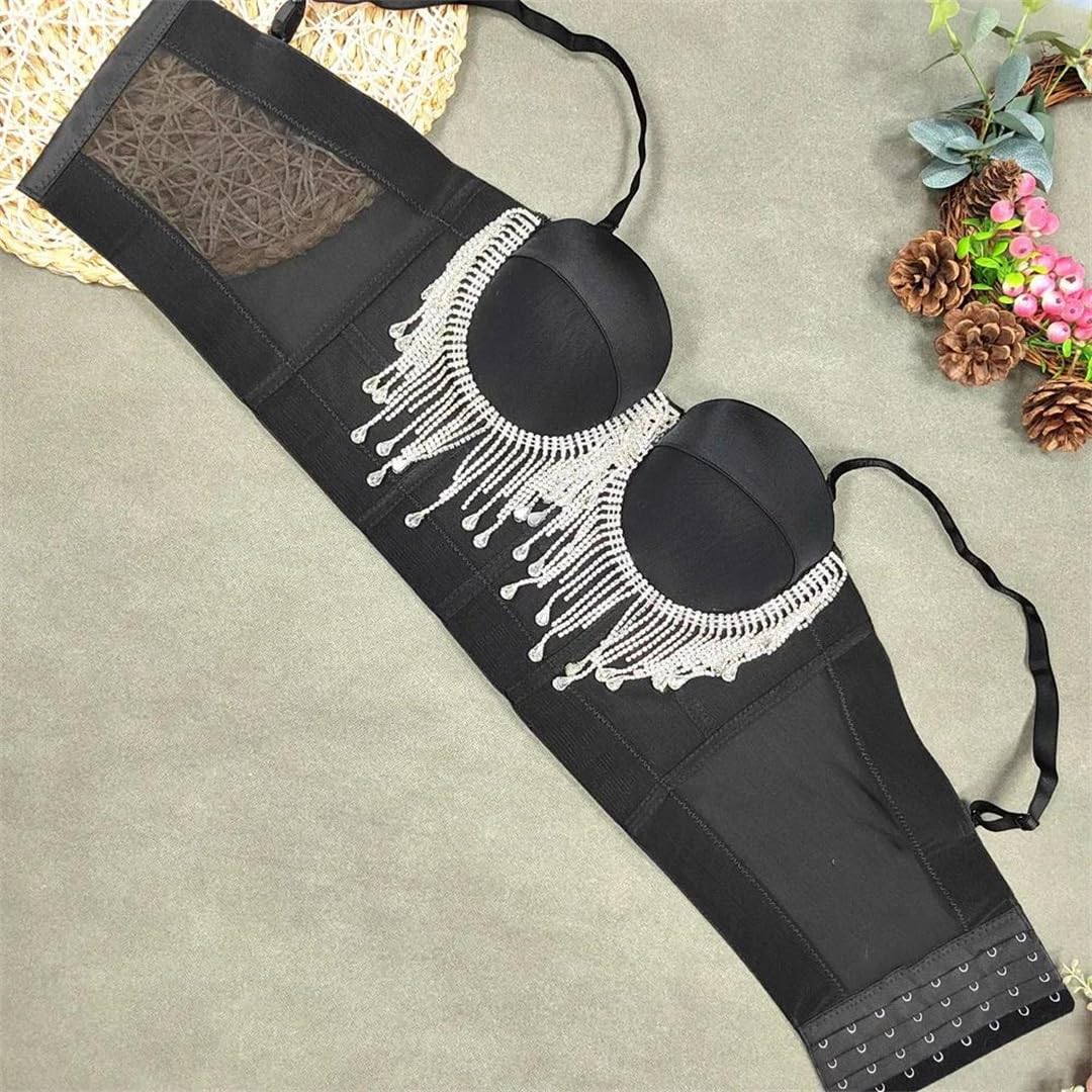 Yeuyyben Top corto da donna con strass nappa corsetto crop top senza maniche slim fit stile coreano estate casual elegante canotta