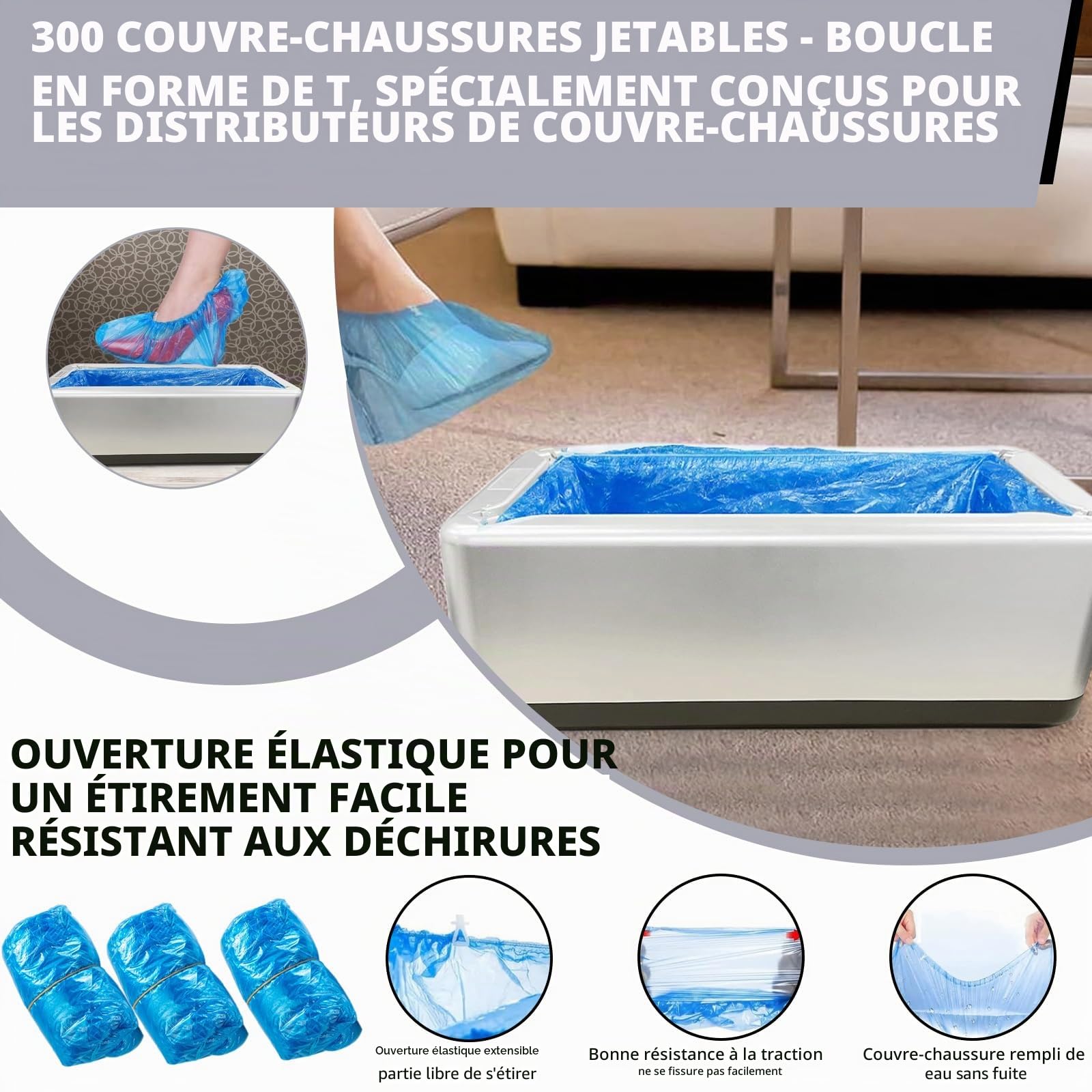 Couvre-chaussures automatique pour chaussures, machine à enfiler automatique avec 300 couvre-chaussures jetables pour la maison, le bureau, le bureau, l'hôtel, l'usine