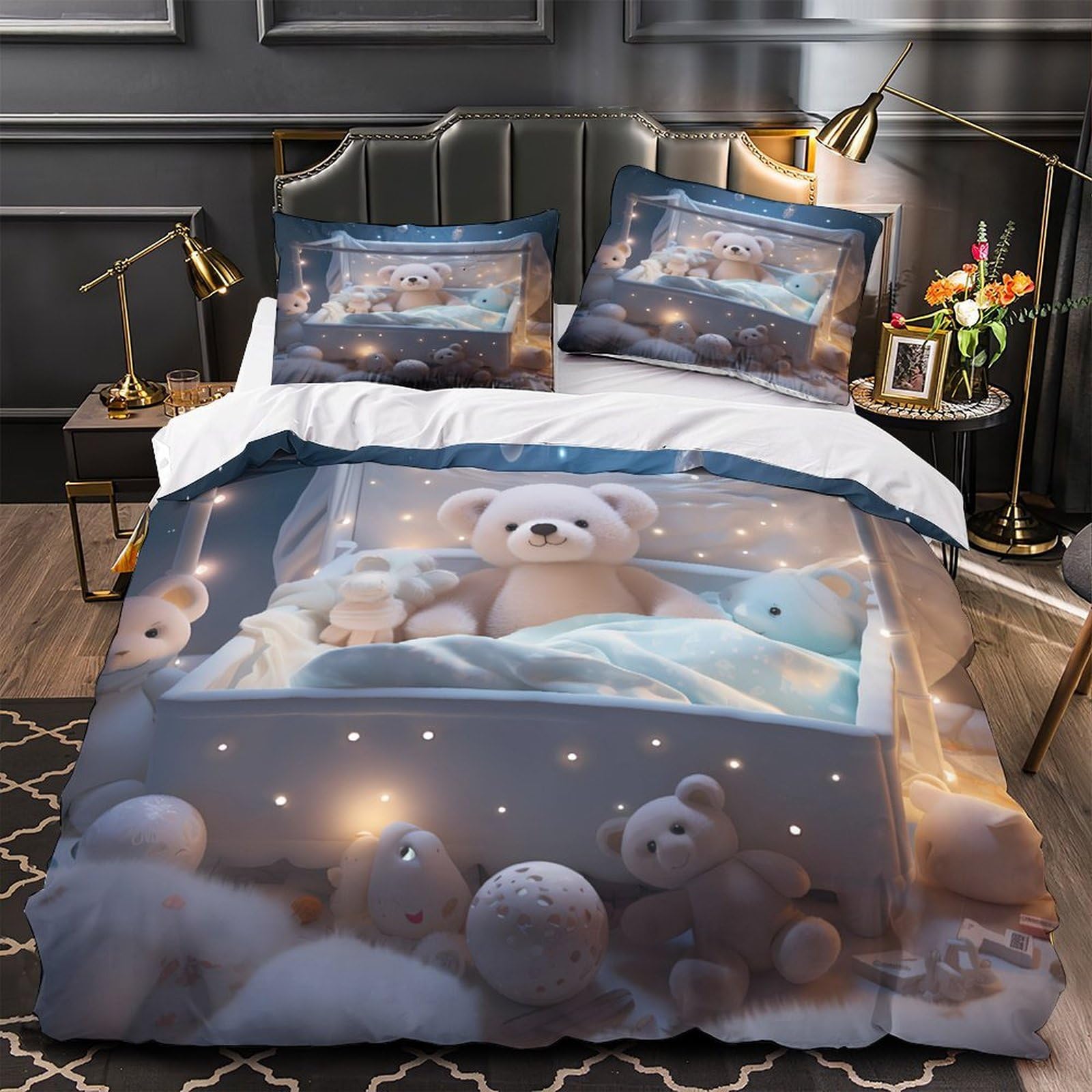 Babybett-Setup 3D-Bedruckt 3er-Set Bettbezug Weicher Plüsch-Teddy-Stil Kuschelbezug Mikrofaser Reißverschluss Hypoallergen für Kleinkinder Jugendliche Mädchen Double（200x200cm）