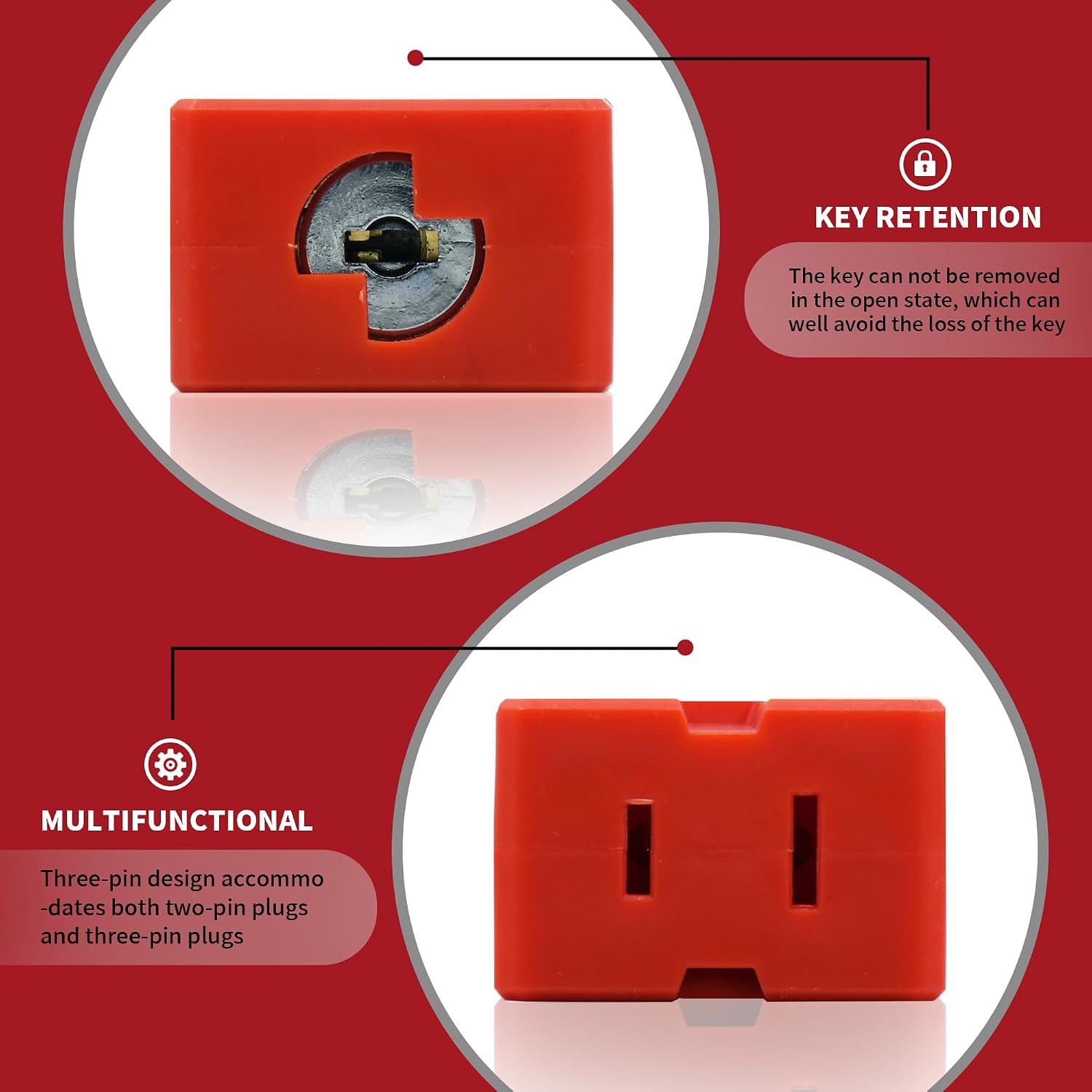 Plug Lock Electrical Cord Plug Lockout Device 2 Pack Locking Safety Lock Fits 2 and 3 Prong Plugs Electrical Shutdown Service, 2 Keys per lock-2pcs Red Keyed Differ