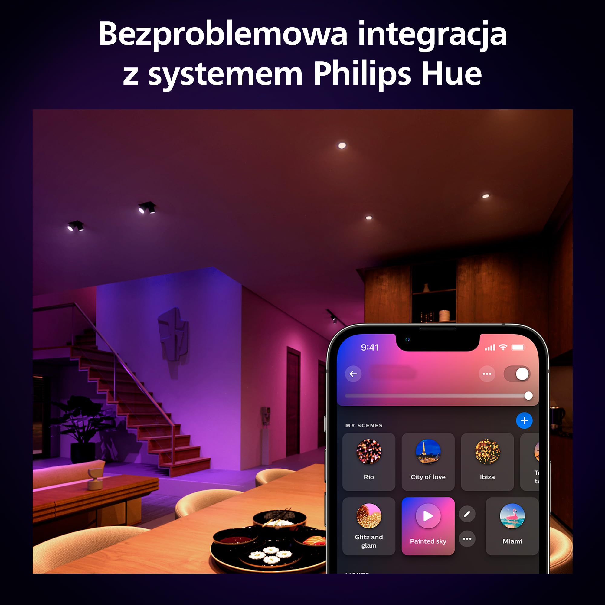 Zestaw Startowy: Philips Hue Bridge 3 Inteligentne Żarówki GU10 + Przycisk, Biała i Kolorowa Atmosfera, Inteligentne Oświetlenie, Współpracuje z Apple Home, Alexa, Google Assistant i SmartThings