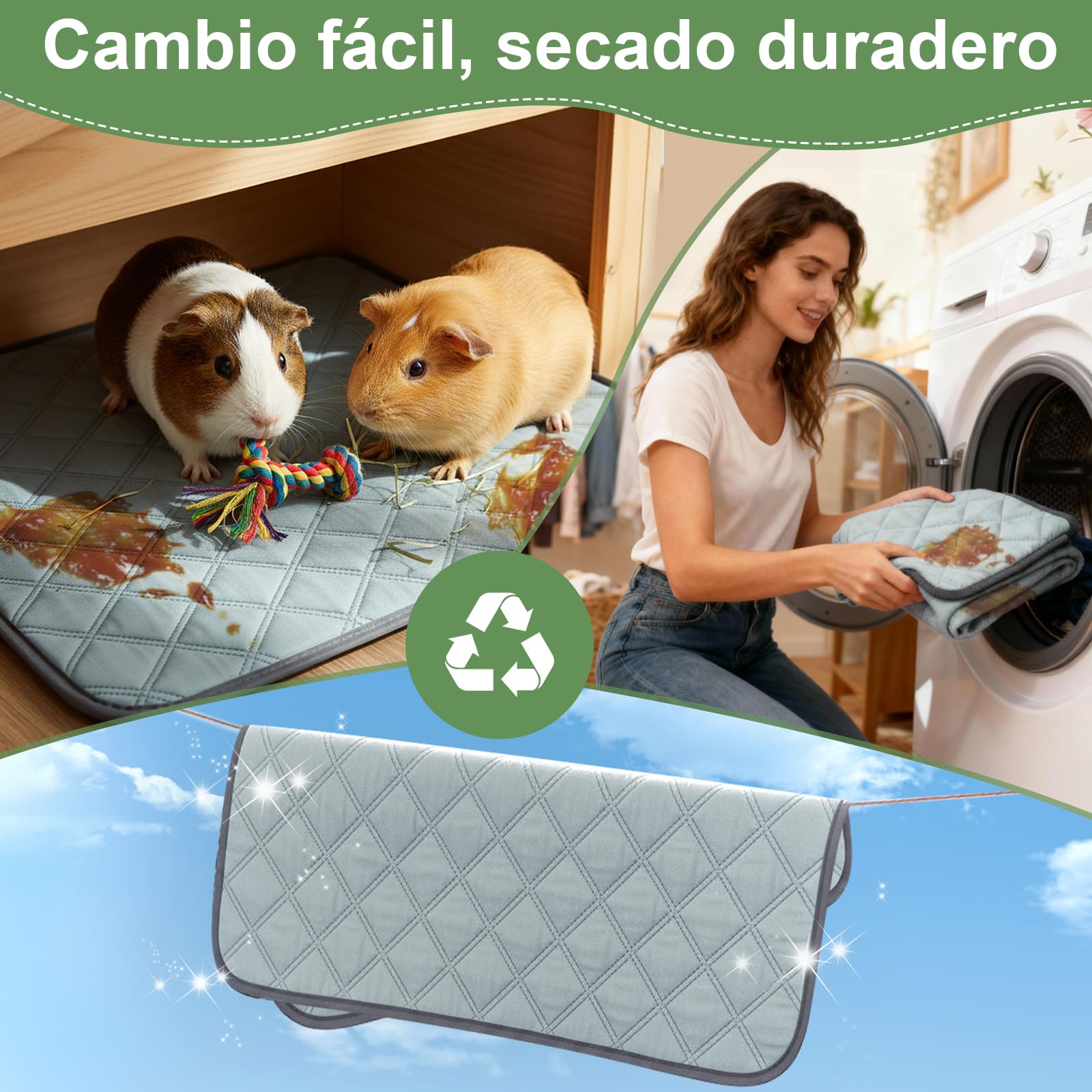 6 Almohadillas Antiorina Reutilizables para Cobayas (60x45cm) | - Super Absorbente & Anti-Deslizante, Accesorio Ideal para Jaula, Casa y Recinto Interior de Cobayas