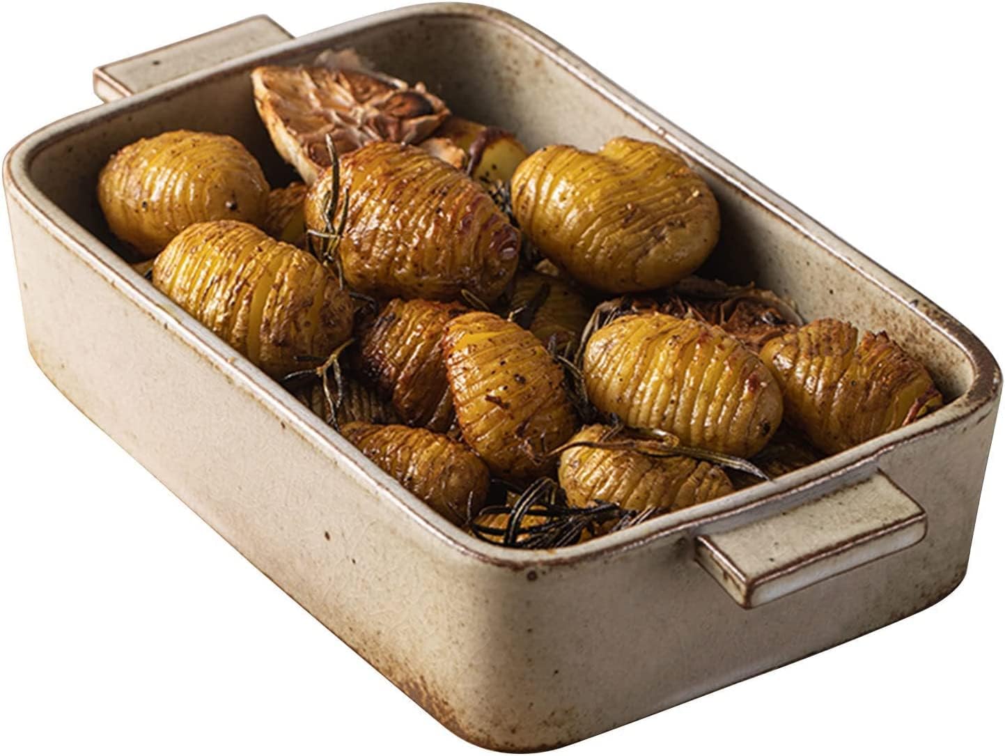 Lasagne Dish Large Deep, Rectangular Lasagne Pan With Handle,Ceramic Bakeware Pan, Porcelain Baking Dish Oven Proof-gray-28oz 800ml