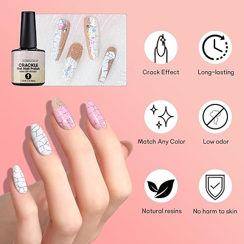 Miniatura 7 de U-Shinein Esmalte de uñas de gel 3D, esmalte de uñas agrietado rojo rubí, increíble efecto de esmalte de uñas con estampado, de larga duración y