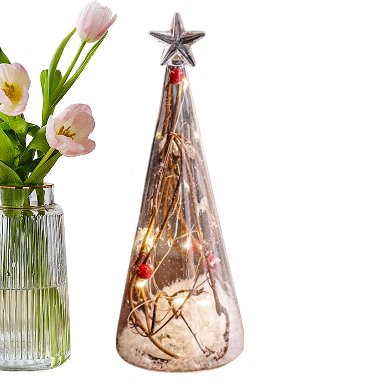 Sapin de Noël avec lumières arbre en verre décorations lumineuses table